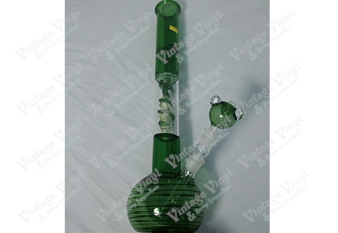 19" Tall Green and Black Striped W/ Dragon Chambered Tube w/ Ice Catcher and Glass on Glass Bowl