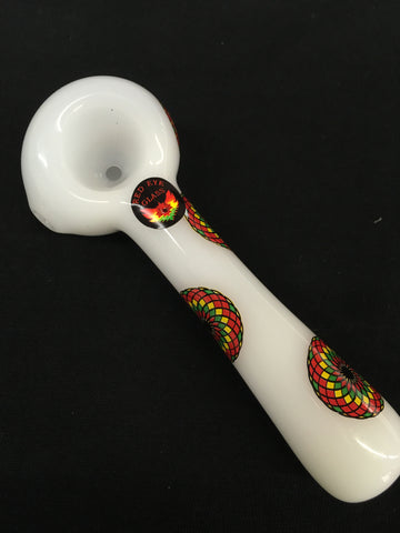 Red Eye 4.5" Rasta Decal Hand Pipe W/Ash Catcher Mouthpiece