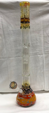 23.5" Tall Orange, Yellow & Brown w/ Fumed Top Tube w/ Percolator, Splash Guard, Ice Catcher and Glass on Glass Bowl