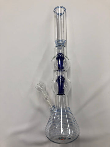 21.5" Tall Blue Striped Beaker w/ Double Mushroom Splashguard and Glass on Glass Bowl