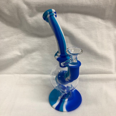 LIT 8” Tall Silicone Ball Bubbler W/ Glass Chamber And Pull Out Bowl