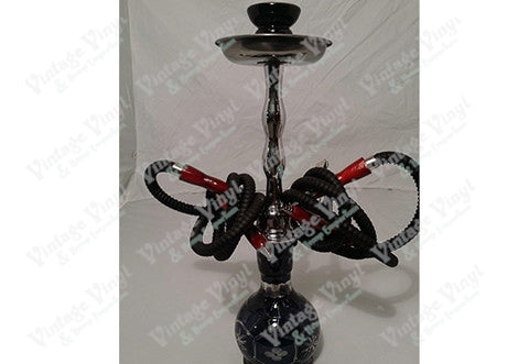 Tall Black Double Hose Hookah w/Floral Bulb