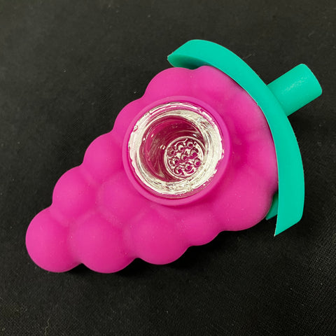 LIT Silicone 4" Grape Bunch Hand Pipe with Glass Bowl