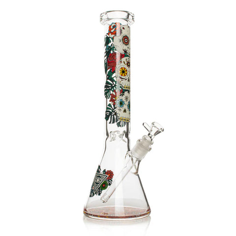 Red Eye Glass 15” Tall 7mm Thick Sugar Skull Glow-in-the-Dark Beaker