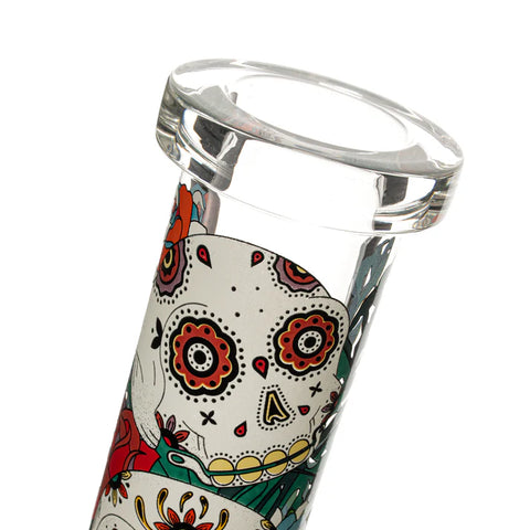 Red Eye Glass 15” Tall 7mm Thick Sugar Skull Glow-in-the-Dark Beaker