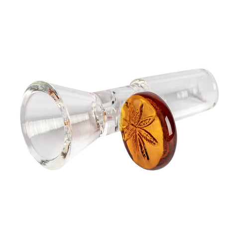 Red Eye Glass 14mm Leaf Stamped Handle Cone Pull-Out