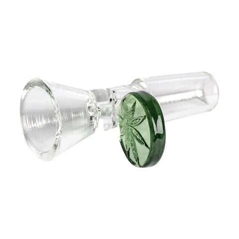 Red Eye Glass 14mm Leaf Stamped Handle Cone Pull-Out