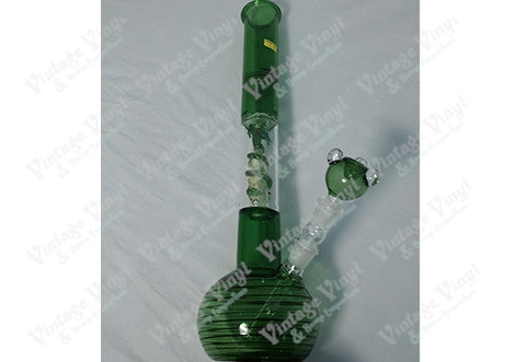 19" Tall Green and Black Striped W/ Dragon Chambered Tube w/ Ice Catcher and Glass on Glass Bowl