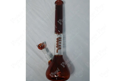 18" Tall Amber W/ Spiral Chambered Tube w/ Ice Catcher and Glass on Glass Bowl