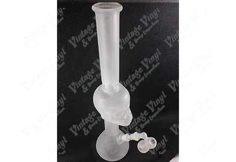 21.5" Tall Frosted Large White Skull Tube w/ Ice Catcher and Glass on Glass Ashcatcher Bowl