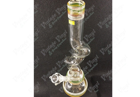 19" Tall Clear Rasta Striped Kinked Tube w/ Glass on Glass Bowl