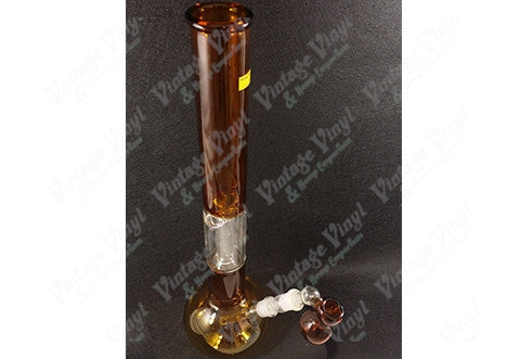 19" Tall Amber Straight Tube w/ Clear Dome Perculator and Ice Catcher and Glass on Glass Ashcatcher Bowl