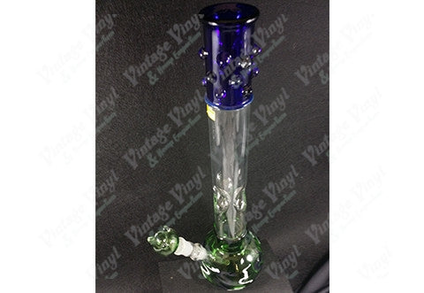 19.5" Tall Blue Top Green Bottom Straight Tube w/ Ice Catcher And Glass on Glass Bowl