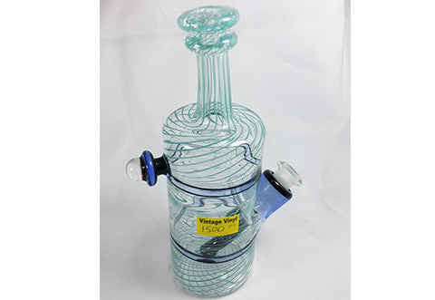 Nish Transparent With Blue Swirl Bottle JT Glass Colab Rig