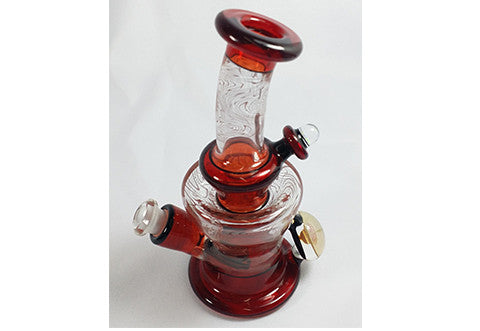 Nish Transparent With Red Swirl and Markings Bottle Rig
