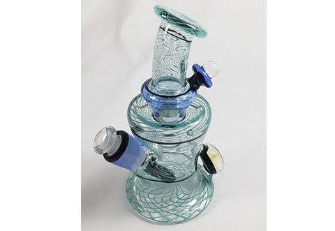 Nish Transparent With Blue Swirl and Markings JT Glass Colab Bottle Rig