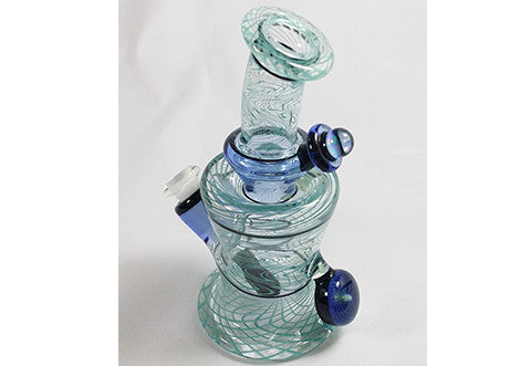 Nish Transparent With Blue Swirl and Markings JT Glass Colab Bottle Rig