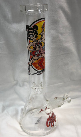 Cheech & Chong Glass 12" Tall 7mm Thick "Earache" Beaker Tube With Iconic Artwork & Signature Decal