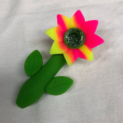LIT Silicone 4.5" Flower Power Hand Pipe w/ Glass Bowl