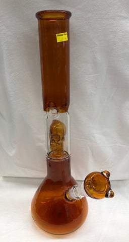 17" Tall Single Skull Chamber Tube w/ Ice Catcher and Glass on Glass Bowl
