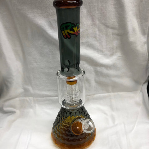 Irie 13.5" Tall Dual Chamber Beaker Tube W/ Textured Base & Showerhead Perc