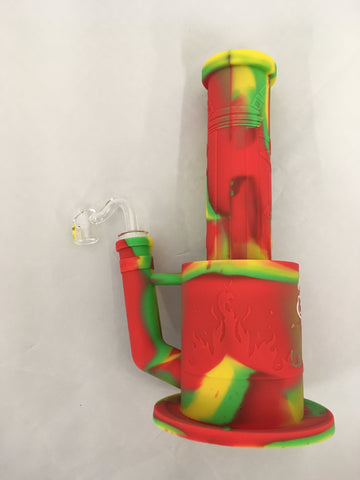 LIT Silicone 9" Tall Water Pipe 2-Piece w/Glass Adapter & Quartz Banger
