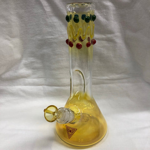 Red Eye Glass 9” Tall C. Brown Tube With Beaker Base