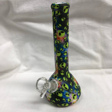 LIT 7.5” Tall Printed Silicone Beaker Bong w/ Glass Downstem & Pull-Out