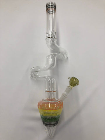 24.5" Long Lay Down Double Zong Rasta Spear w/ Glass on Glass Bowl