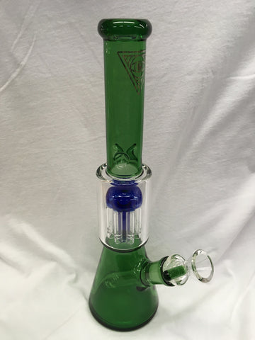 Red Eye Glass 11" Tall Dual Chamber Beaker Tube w/ 8 Arm Tree Perc