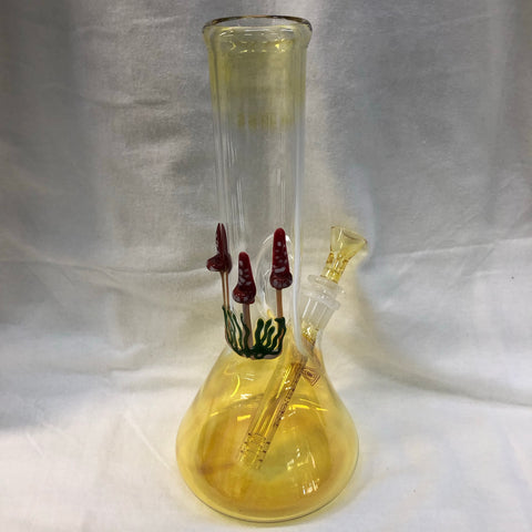 Red Eye 9" Tall Glass on Glass Mushroom Tube w/ Beaker Base & Ice Catcher