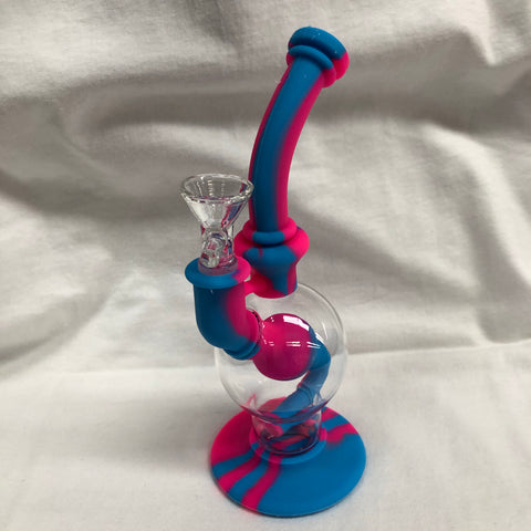 LIT 8” Tall Silicone Ball Bubbler W/ Glass Chamber And Pull Out Bowl