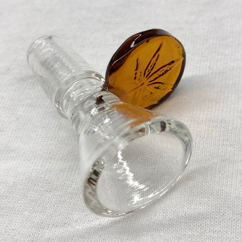 Red Eye Glass 14mm Glass-On-Glass W/ Leaf Stamped Handle Pull Out Bowl