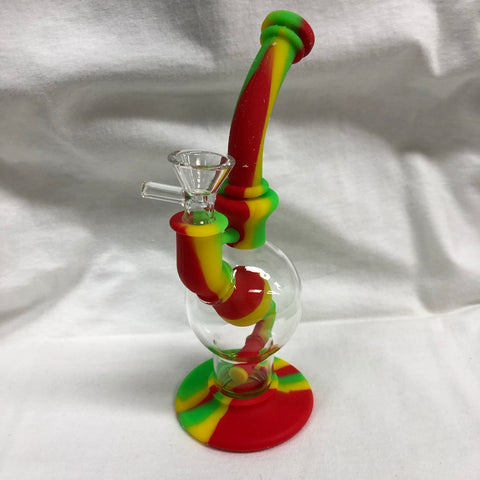 LIT 8” Tall Silicone Ball Bubbler W/ Glass Chamber And Pull Out Bowl