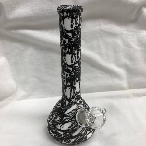 LIT 7.5” Tall Printed Silicone Beaker Bong w/ Glass Downstem & Pull-Out
