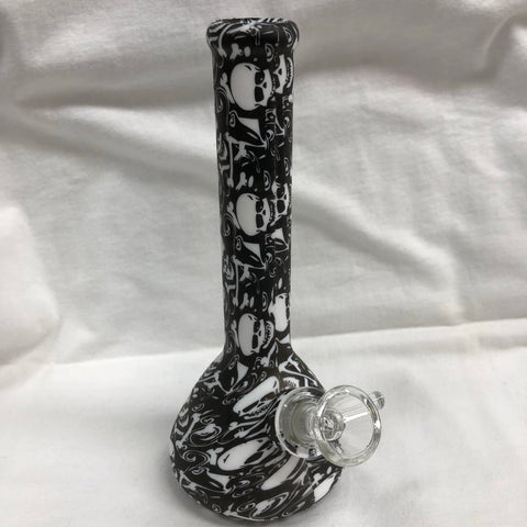 LIT 7.5” Tall Printed Silicone Beaker Bong w/ Glass Downstem & Pull-Out