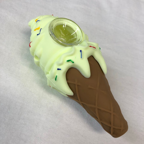 LIT Silicone 4" Ice Cream Cone Hand Pipe with Glass Bowl