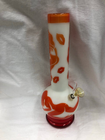 13" Tall Dancing Lady Kiss White Frosted Softglass Bong