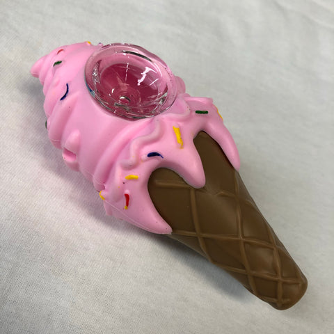 LIT Silicone 4" Ice Cream Cone Hand Pipe with Glass Bowl