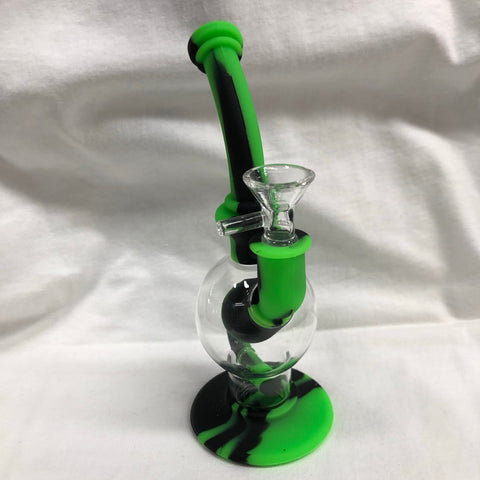 LIT 8” Tall Silicone Ball Bubbler W/ Glass Chamber And Pull Out Bowl