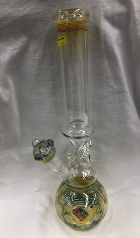 18" Tall Blue/Green Fused Beaker w/ Twist Tube and Glass on Glass Bowl