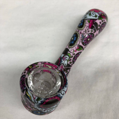 LIT Silicone 5" Printed Sherlock Hand Pipe W/ Glass Bowl