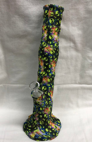 LIT 13.5” Tall Silicone Laid Back Tube Bong With Glass Downstem And Bowl