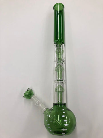 22.5" Tall Green Polka Dot Beaker Straight Tube w/ Triple Mushroom Splashguard and Ice Pinch and Glass on Glass Bowl
