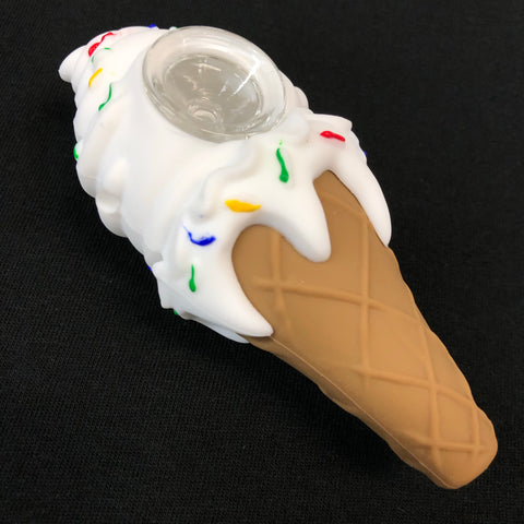 LIT Silicone 4" Ice Cream Cone Hand Pipe with Glass Bowl