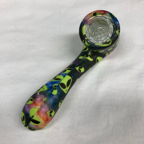 LIT Silicone 5" Printed Sherlock Hand Pipe W/ Glass Bowl