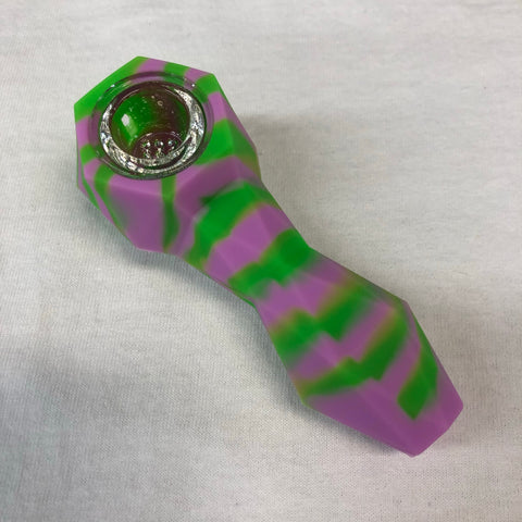 LIT Silicone 4.25" Faceted Hand Pipe with Glass Bowl