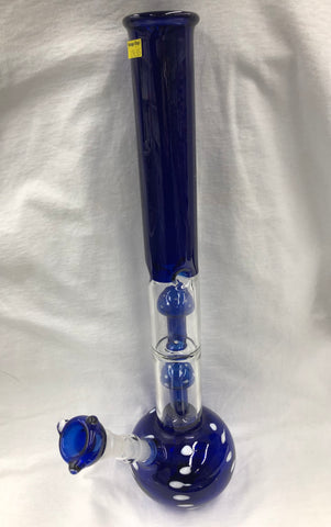 19.5" Tall Blue Polka Dot Beaker Straight Tube w/ Double Mushroom Splashguard and Ice Pinch and Glass on Glass Bowl