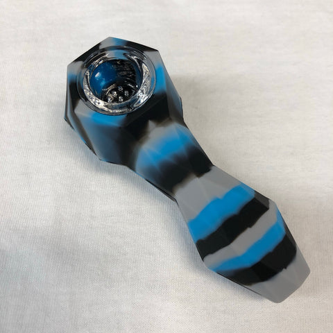 LIT Silicone 4.25" Faceted Hand Pipe with Glass Bowl