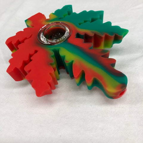 LIT Silicone 4" Leaf Hand Pipe with Glass Bowl